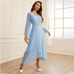 Casual Two Piece Set Maxi Dress Round Neck A line Big Hem Dress