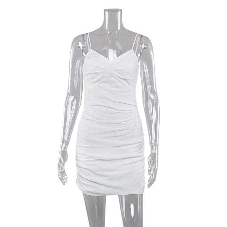 White V-neck Strap Slim Dress Backless Slip Dress Casual Sleeveless A- line