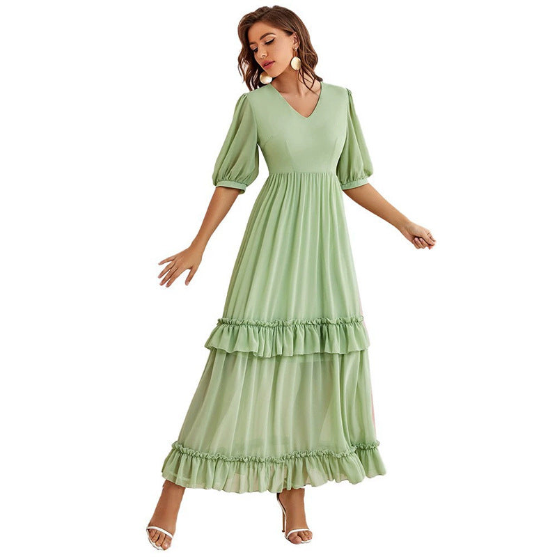 V neck Short Sleeve Tiered Dress