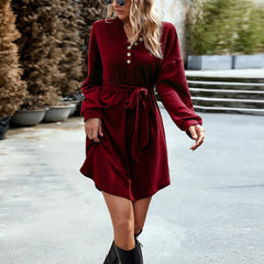 Solid Color Dress  Casual Long Sleeve Knitted