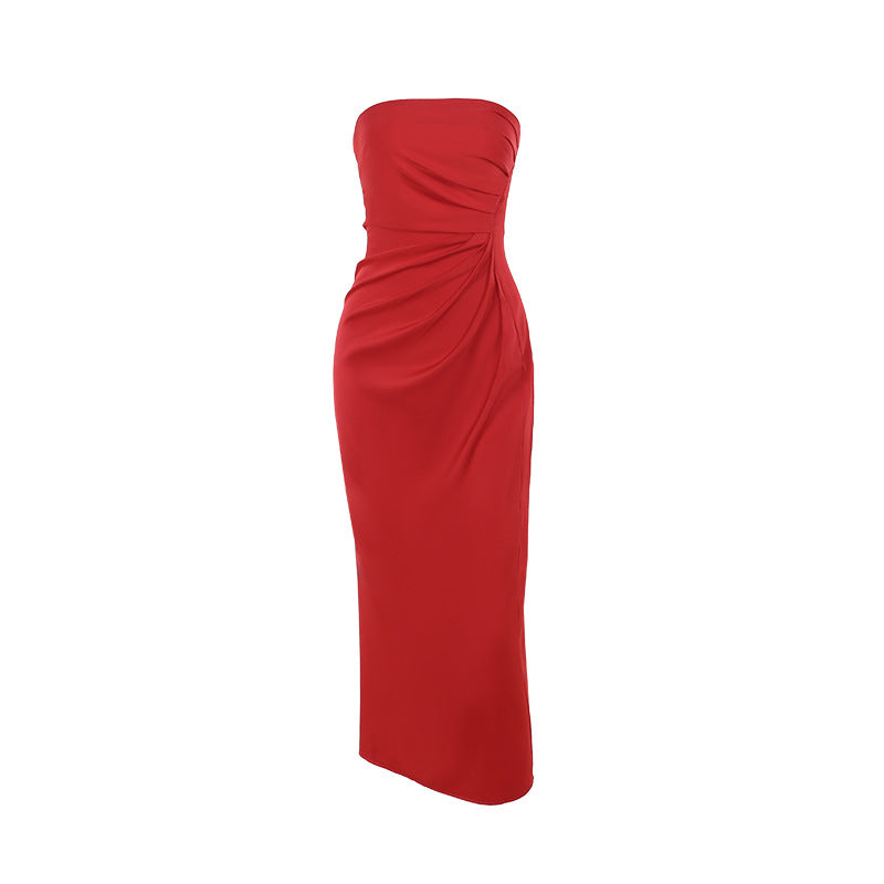 Fall Type Hip Socialite Elegant Slim Tube Top Satin