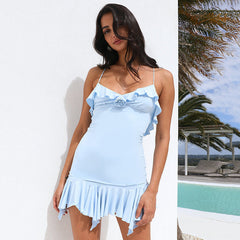 V neck Brace Dress High Waist Backless Hip