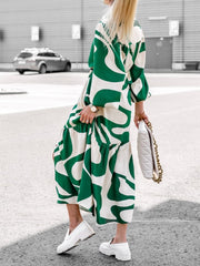 Printed Casual Lace up Shirt Dress Long Dress