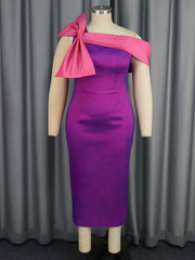 Elegant Dress Party Cocktail Diagonal Collar Bow High Waisted Dresses