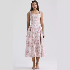 Vestido de fiesta bohemio floral, ajustado, ajustado, sin espalda, largo medio