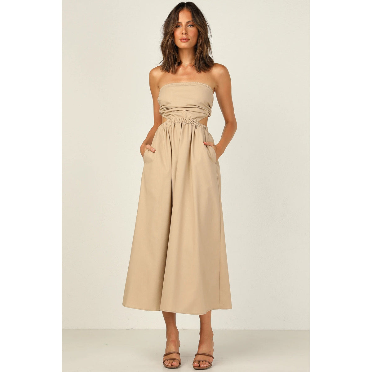 Sundress Maxi Strapless Trendy Solid Color Chest-Wrapped Dress