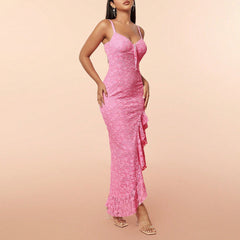 Lace Flounced Dress Backless Cami Dress