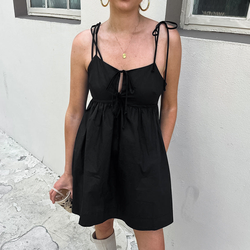 Black Camisole off Shoulder Loose Square Collar Dress Classic Evening