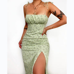 Floral Fresh Sweet Waist Trimming Strap Dress
