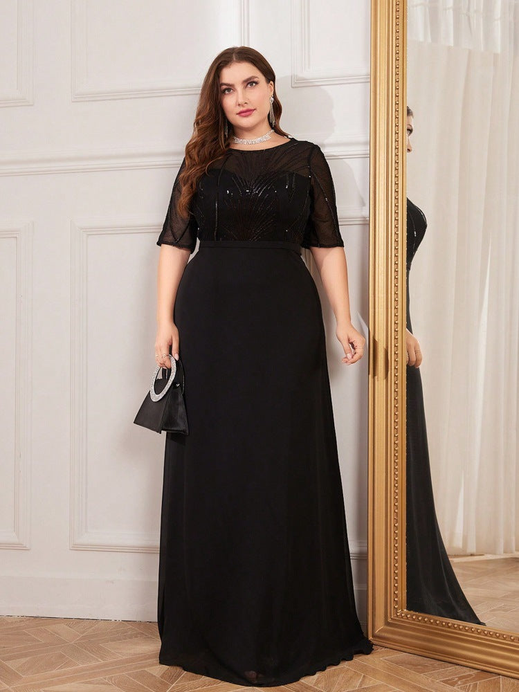 Vestido largo de gasa con lentejuelas y cola de pez para dama de honor, vestido de cóctel de noche, talla grande, manga corta