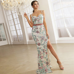 Elegant Boat Neck Sequined Cocktail Sheath Fishtail Bridesmaid Dress Evening Dress