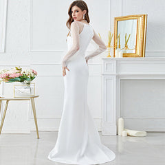 Fashionable French Elegant Mesh Stitching Sleeves Fishtail Dress