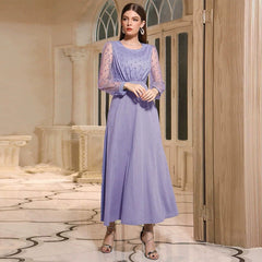 Vestido ajustado de cintura alta con cuello redondo y manga larga