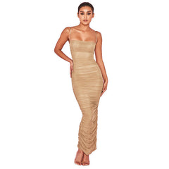 Vestido plisado ajustado de longitud media sin mangas para adultos