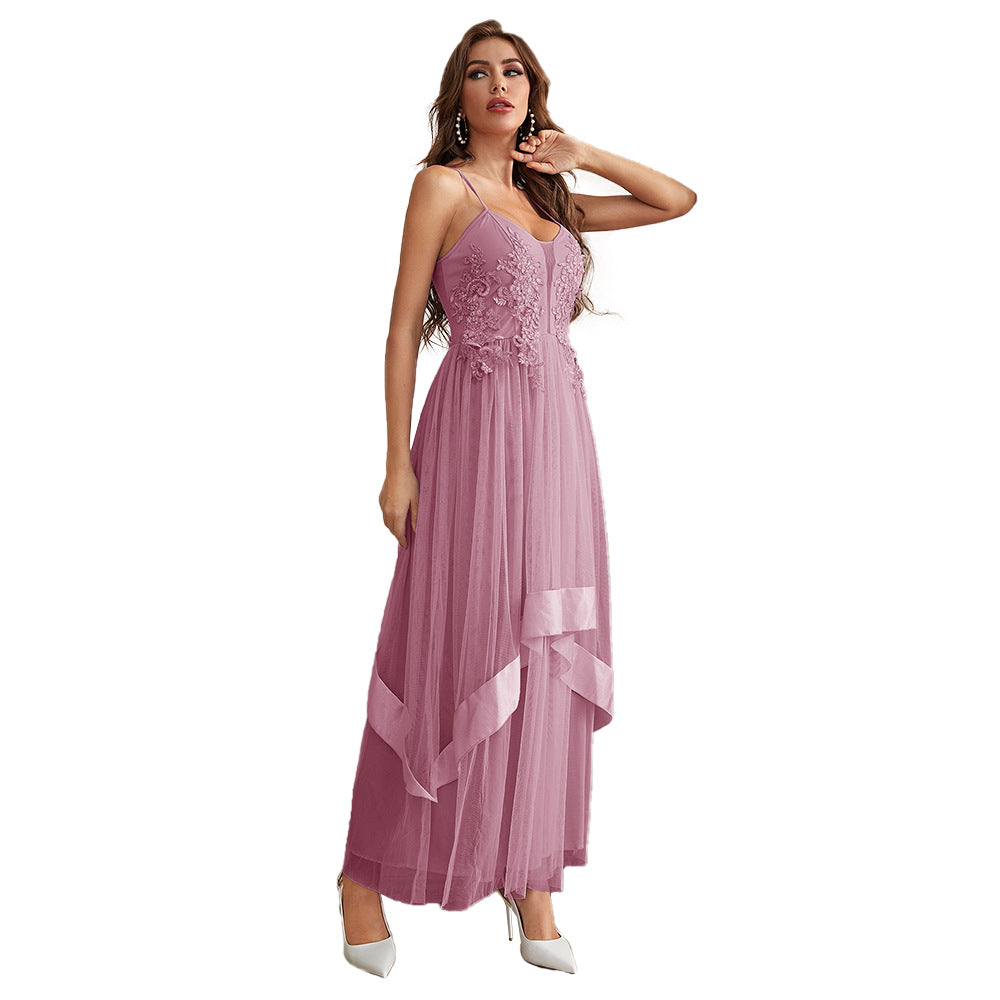 Sling Embroidered Mesh Lace Large Swing Dress Fresh Maxi Dress Organza