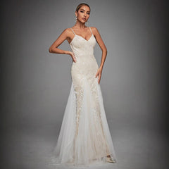 Strap Evening Dress Birthday Party Heavy Work Dress Slim Lace Fishtail Gown Annual Party Evening