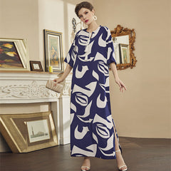 Fashionable Elegant Digital Printed Chiffon Short Sleeve Dress