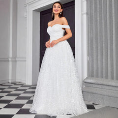 Off Shoulder Evening Dress Elegant Graceful Simple Dress Outdoor Travel Photography Light Wedding Dress