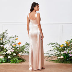 Vestido de mujer con tirantes, parte superior de tubo, abertura lateral alta, bolso de cadera, corte A, cintura alta
