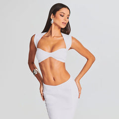 Traje corto blanco oscuro con flecos y cremallera larga