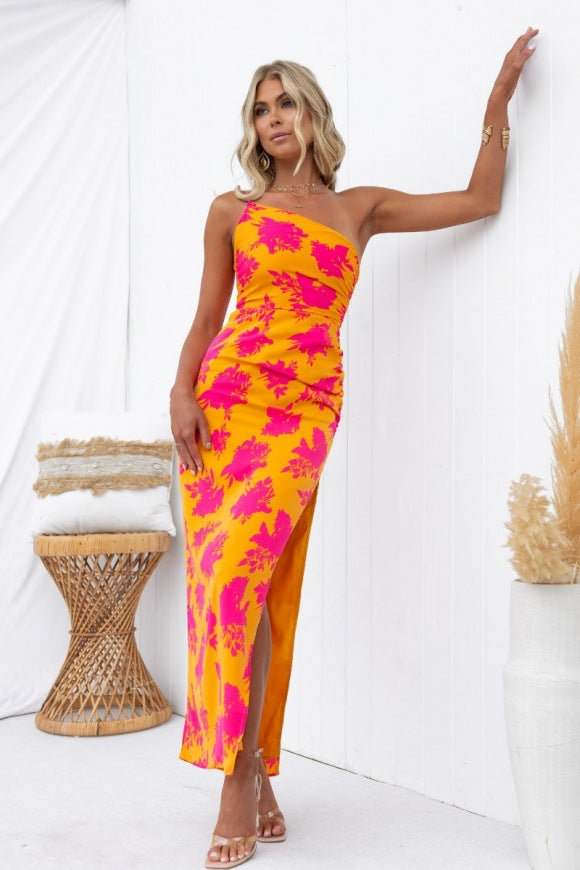 Fashionable Elegant off Shoulder Tight Side Split Backless Dress