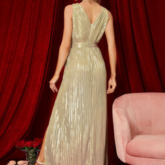 Split Sequin Formal Dress Waist Waist Controlled Lace up Sleeveless Dress