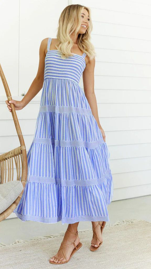 Strap Backless Dress Maxi Dress Striped Dress for