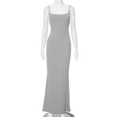 Solid Color Low Cut Slim Fit High Waist Slimming Sling Fishtail Dress