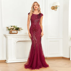 Vestido largo rojo vino con cola de pez y lentejuelas, vestido de dama de honor ajustado con cola de pez, vestido de cóctel de noche