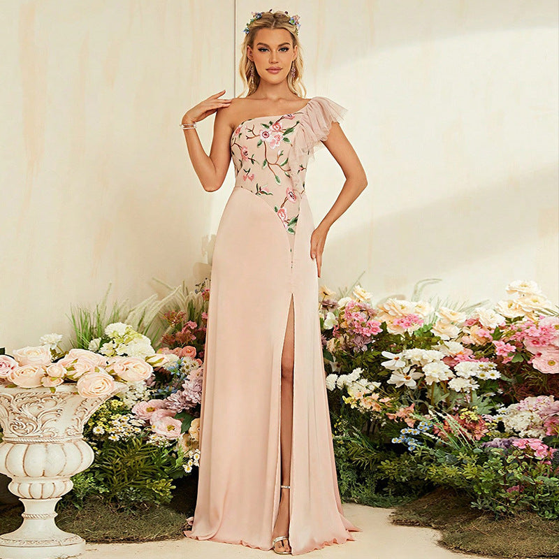Vestido de noche con escote en V profundo, abertura alta, espalda descubierta, vestido de noche para cóctel o fiesta.