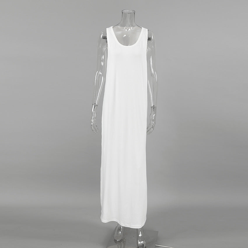Camisón largo de punto blanco sin mangas para otoño, suelto, de punto suave, para mujer, para el hogar, se puede usar al aire libre