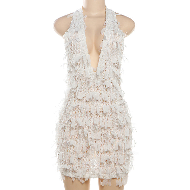 Halter Lace Up V Neck Backless Slim Fit Sheath Dress