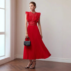 Vestido largo plisado de cóctel formal con diseño tridimensional de interés especial