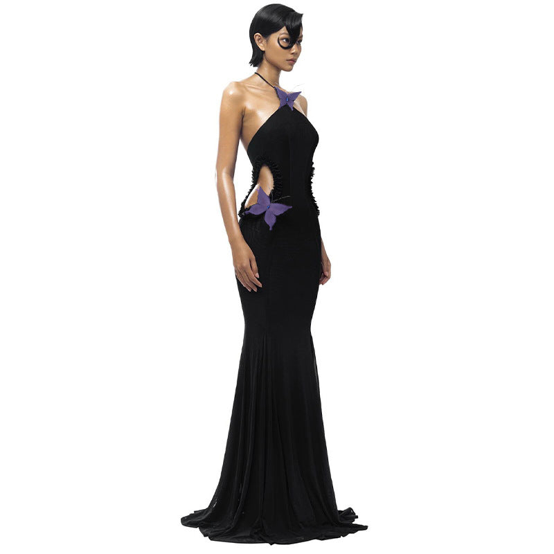 Butterfly Halter Neck Hollow Dress