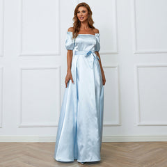 Vestido de noche elegante de corte A para boda, de un solo escote, de largo medio y escote cruzado, para graduación y formal.