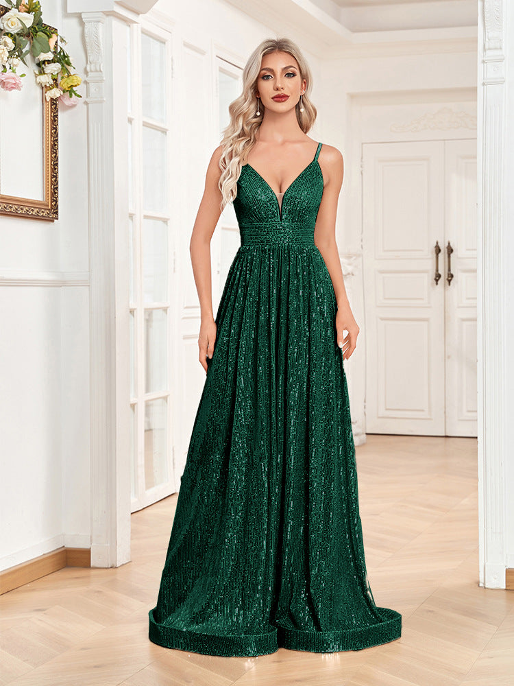 Vestido de noche con lentejuelas y espalda descubierta, escote en V profundo, vestido de dama de honor, vestido formal para fiesta, cóctel