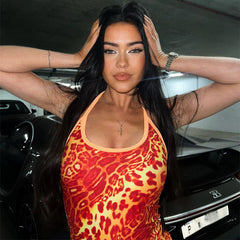 Lacing Halter Leopard Print Sheath Dress