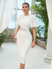 Vestido de fiesta de una pieza con vendaje chal blanco