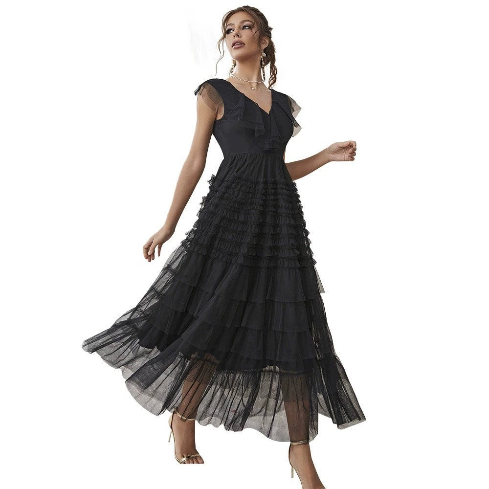 Party Gathering V neck Mesh Dress Formal Dress