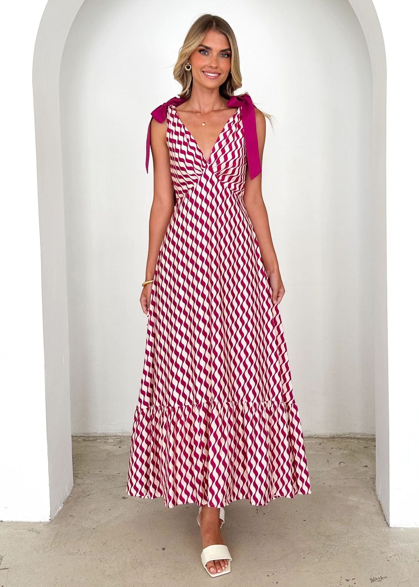 Maxi Dress V neck Sleeveless Printed Dress