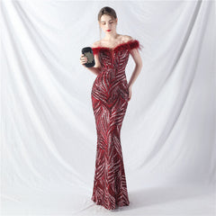 Court Boning Corset Waist Tight Vest Craft Order Ostrich Feather High End Sequined Evening Dress