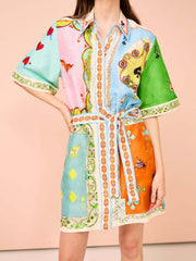 Casual Linen Printed Shirt Cardigan Wild Dress