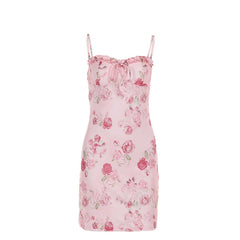 Rose Print Suspenders Casual Dress