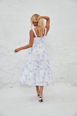 Vestido largo elegante estilo pastoral con tirantes florales
