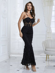 Butterfly Boning Corset Transparent Waistline Maxi Dress Ball Gown