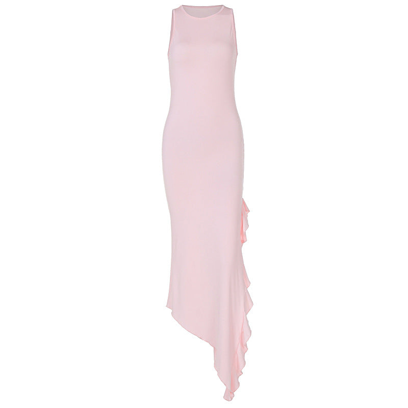 Slim Fit Ruffled Stitching Irregular Asymmetric Dress