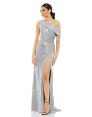 Vestido de fiesta elegante con cuello en diagonal y abertura alta (4 colores)
