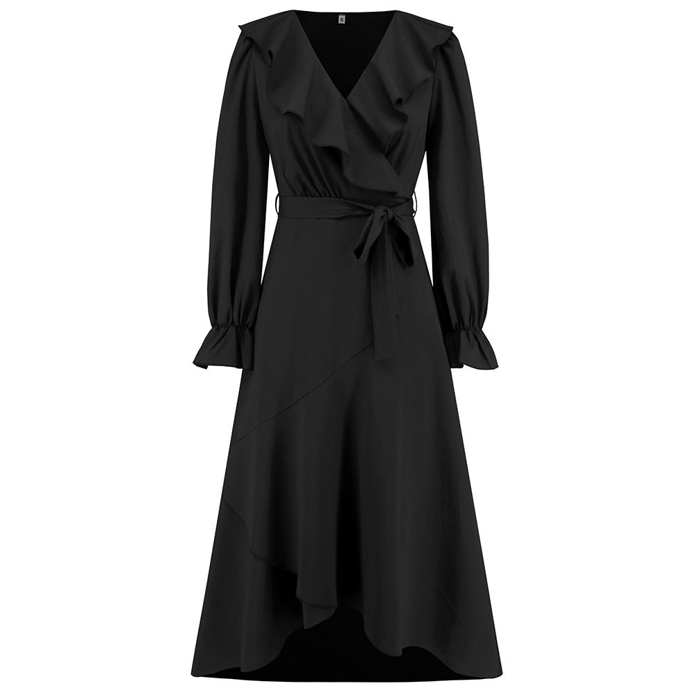 Ruffled Irregular Asymmetric Slimming Dress Smocking Slim Fit Maxi Dress
