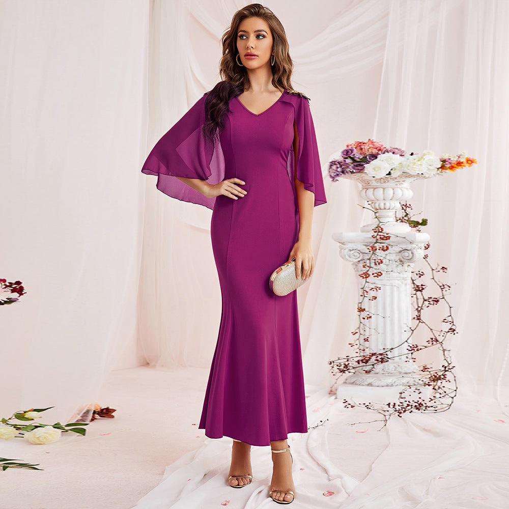 Dress V Neck Mesh Slim Ruffle Sleeve One Step Dress