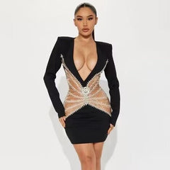 Vestido elegante con escote en V y borlas de diamantes de imitación